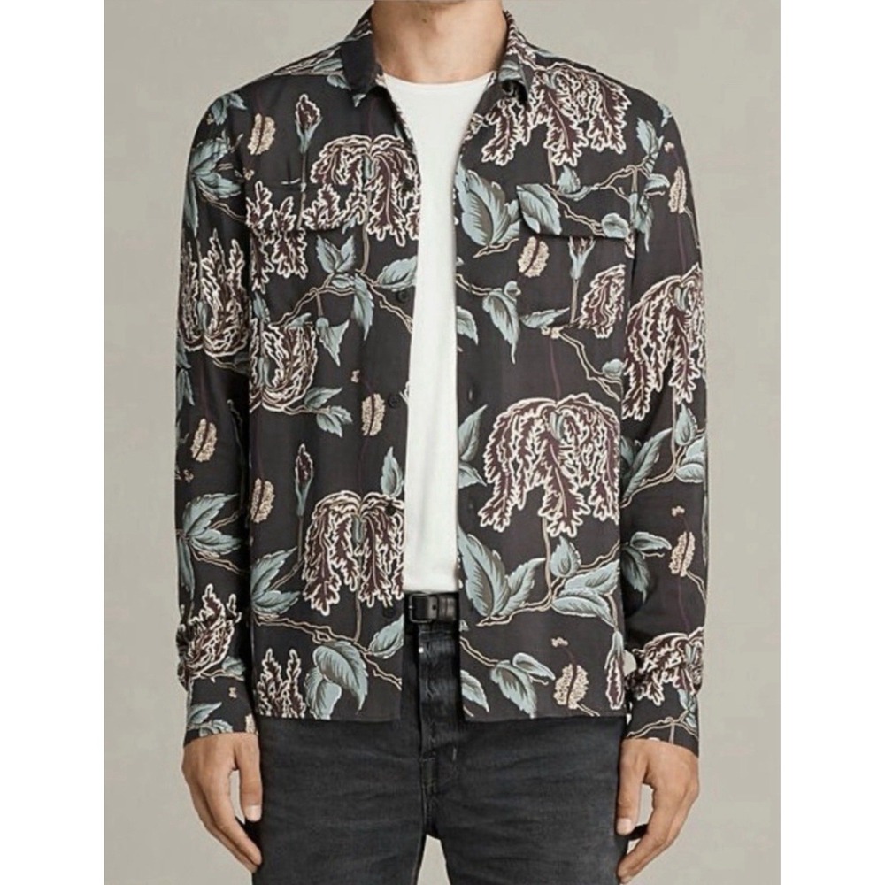 ALL SAINTS L Peoria Long Sleeve Shirt BUTTON DOWN COLLARED FLORAL 100%VISCOSE